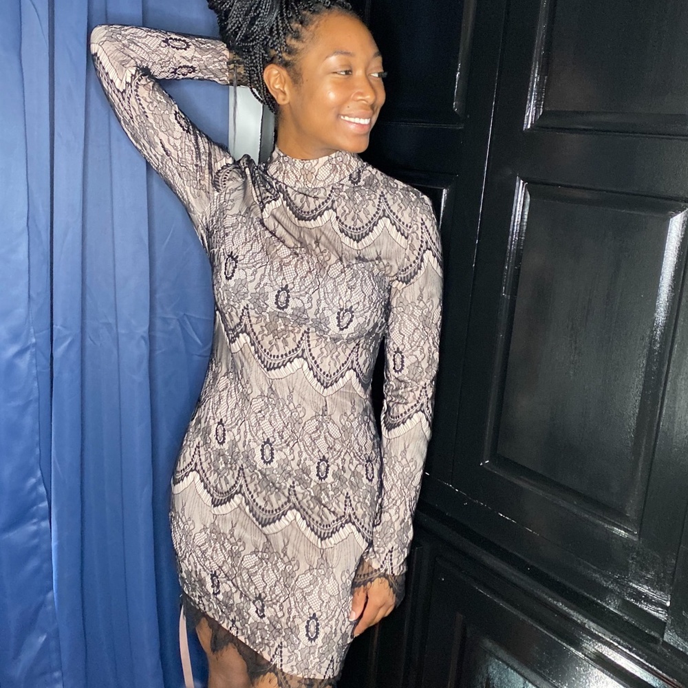 Black Lace High Neck  Dress